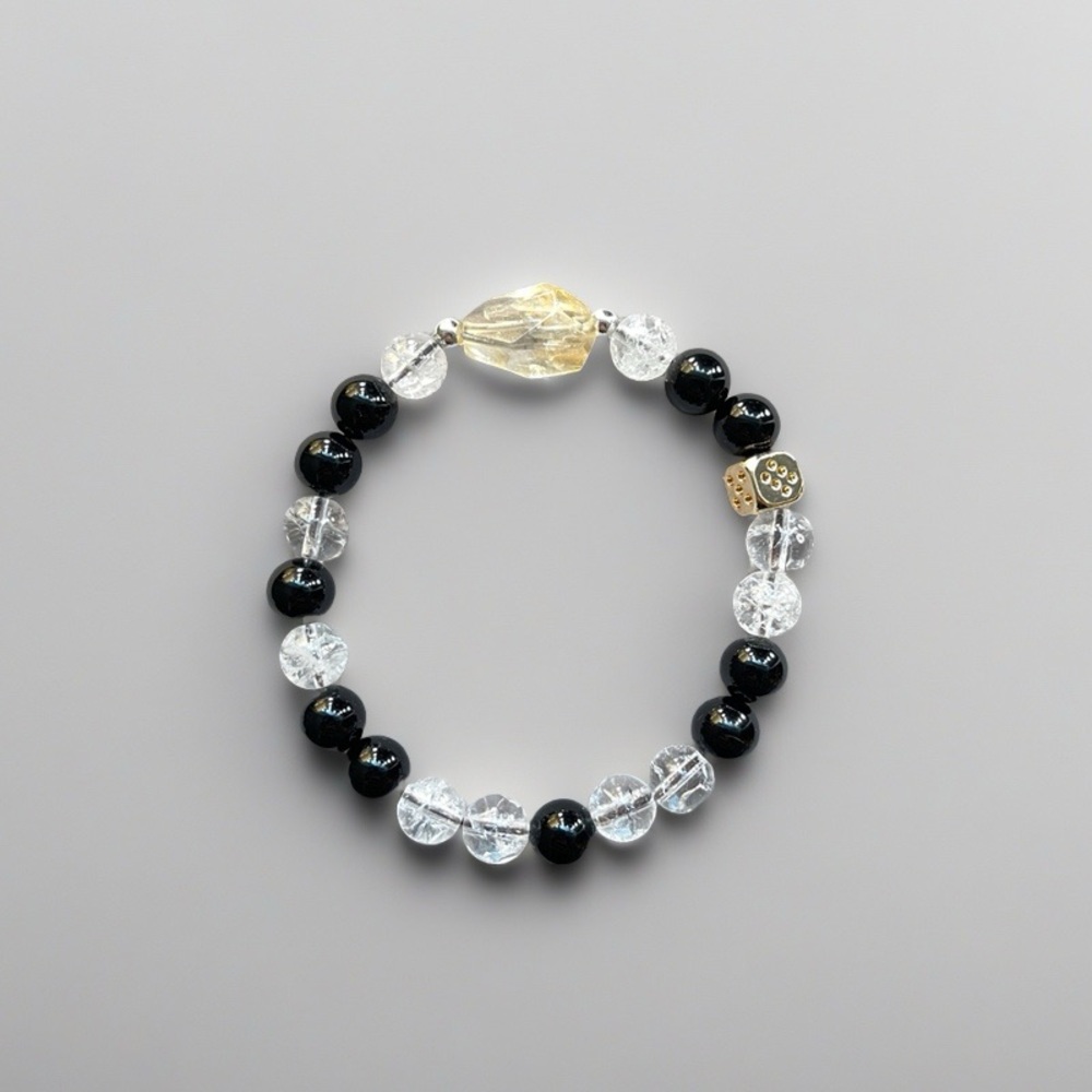 Hayamoon Protection Crystal Bracelet Natural Healing Stone Black Onyx and Quartz